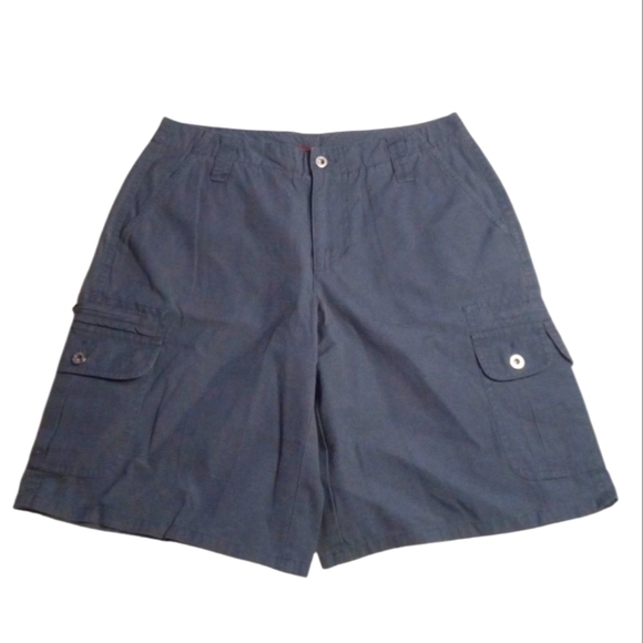 Sundance Washed Navy Button Zip Fly Cargo Shorts Cotton Pockets Size 4 - Picture 1 of 9
